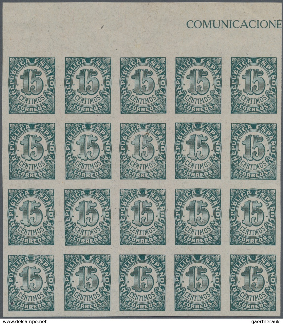 Spanien: 1938, Numeral Definitive 15c. Blue-green On Grey Paper (shades!) In A Lot With About 850 IM - Cartas & Documentos