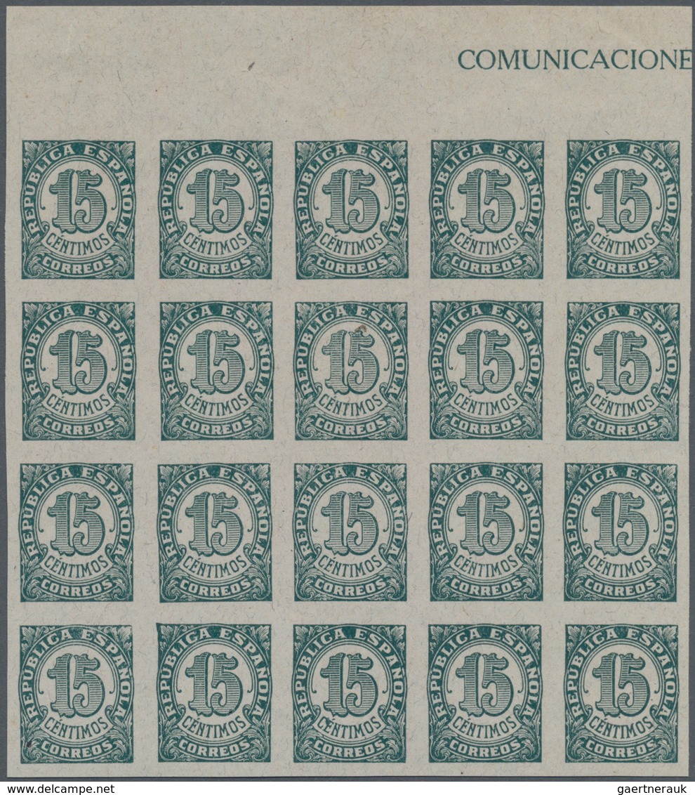 Spanien: 1938, Numeral Definitive 15c. Blue-green On Grey Paper (shades!) In A Lot With About 850 IM - Brieven En Documenten