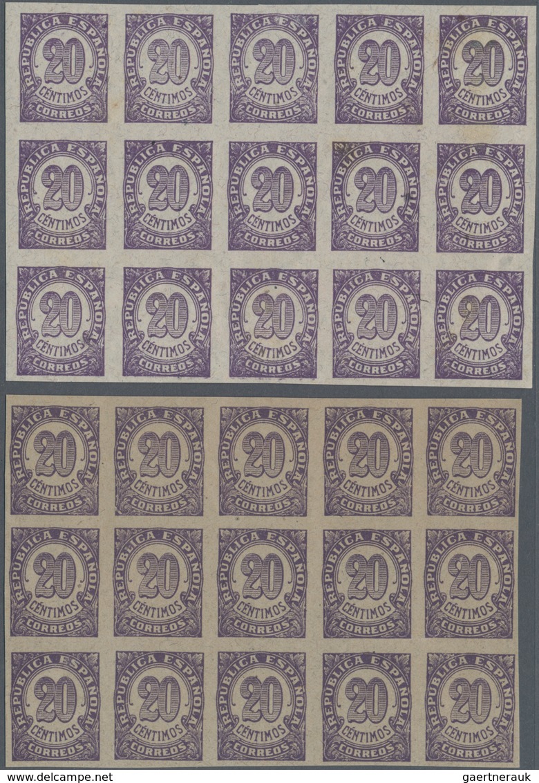 Spanien: 1938, Numeral Definitive 20c. Violet On Grey Paper (shades!) In A Lot With About 550 IMPERF - Brieven En Documenten