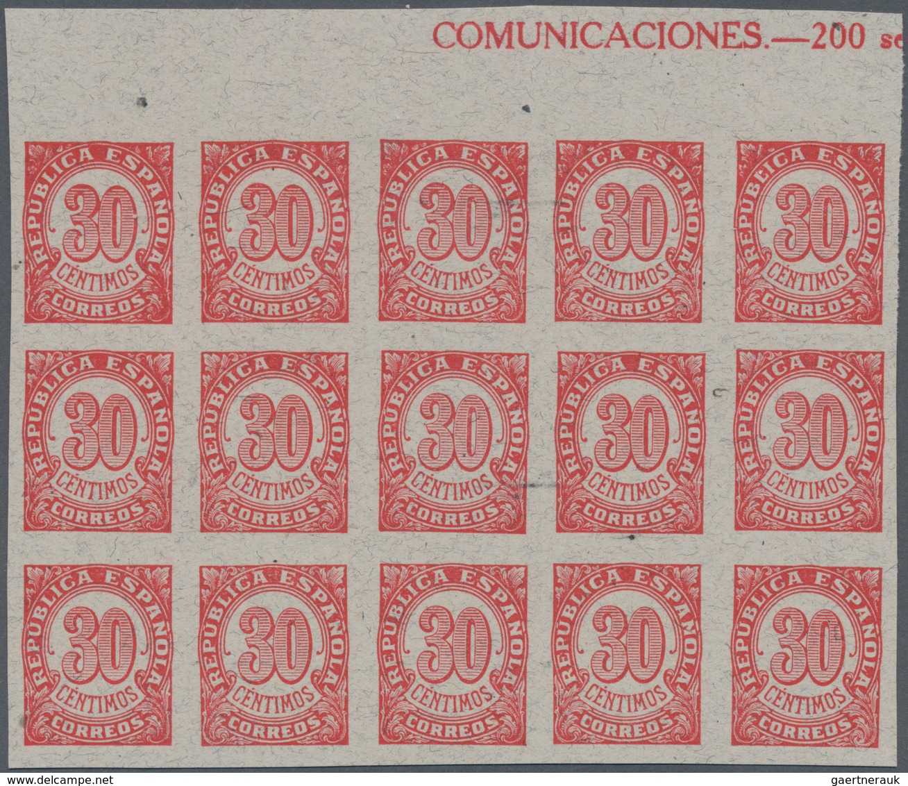 Spanien: 1938, Numeral Definitive 30c. Carmine On Grey Paper In A Lot With About 2.000 (!) IMPERFORA - Lettres & Documents