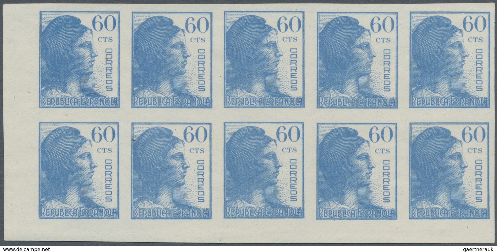 Spanien: 1938, Allegorie 60c. Blue (shades) In A Lot With About 190 IMPERFORATE Stamps Incl. Many Pa - Brieven En Documenten