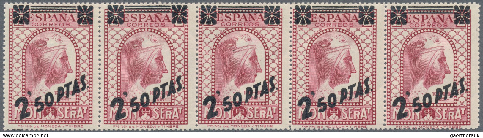 Spanien: 1938, Black Madonna Of Montserrat 25c. Lilac-red Surcharged ‚2.50 PTAS‘ In Scarcer Perforat - Cartas & Documentos