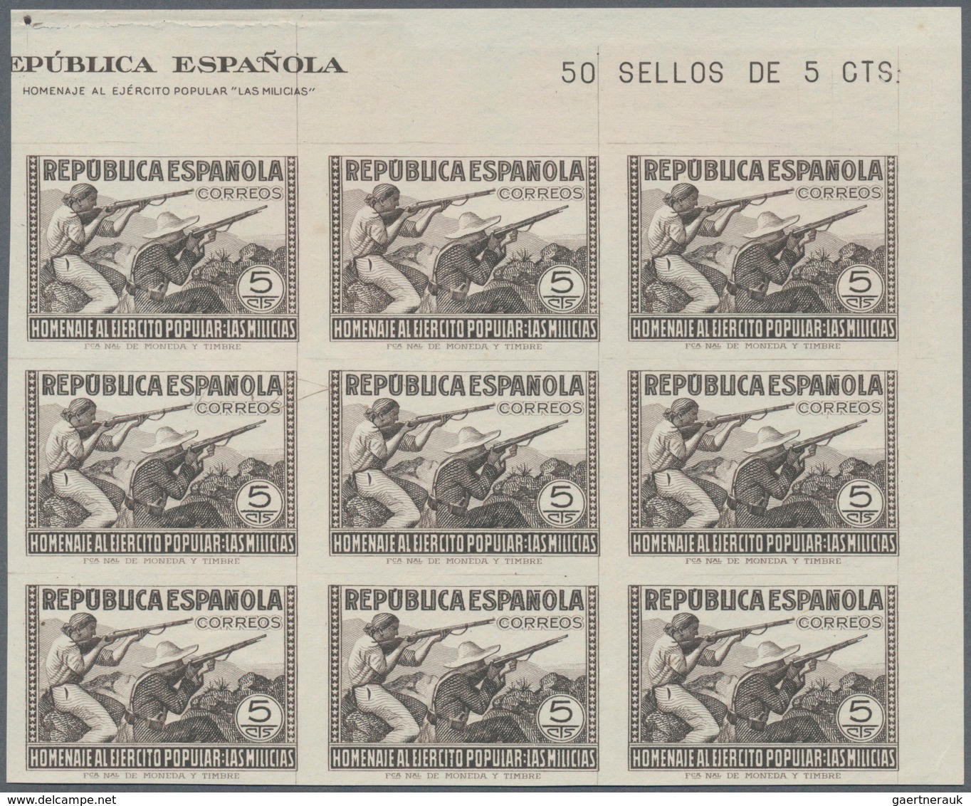 Spanien: 1938, Republican Militia 5c. Black-lilac ‚Man And Woman With Guns‘ In A Lot With About 350 - Brieven En Documenten