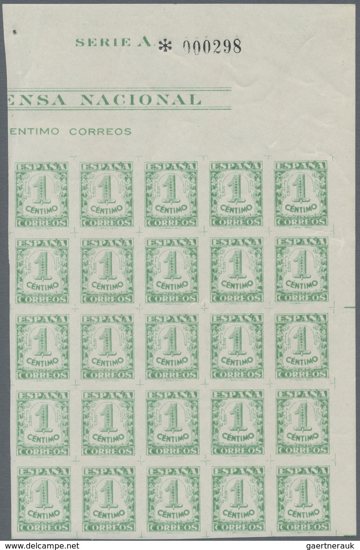 Spanien: 1936, Numerals (Espana Correos) 1c. Green In A Lot With About 900 Imperforate Stamps As Iss - Storia Postale