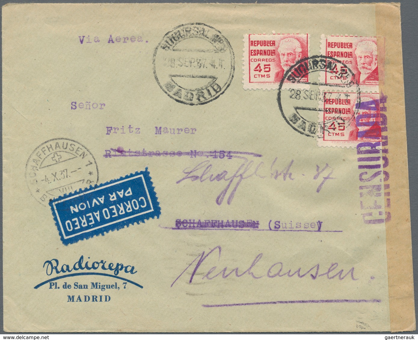Spanien: 1937/1945, Sammlungsbestand Von Ca. 70 Zensur-Belegen (u.a. Div. Doppelzensuren) Aus Dem Sp - Briefe U. Dokumente
