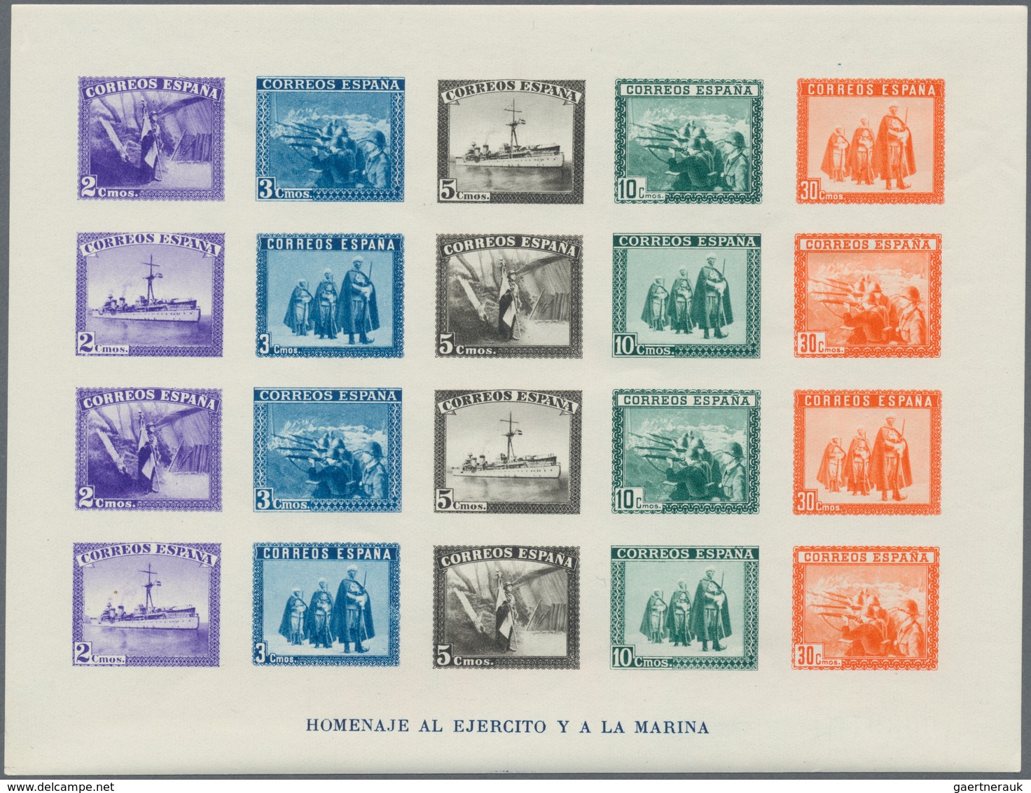 Spanien: 1938, Army And Navy Perforated And IMPERFORATED Miniature Sheets In A Lot With 20 Miniature - Briefe U. Dokumente