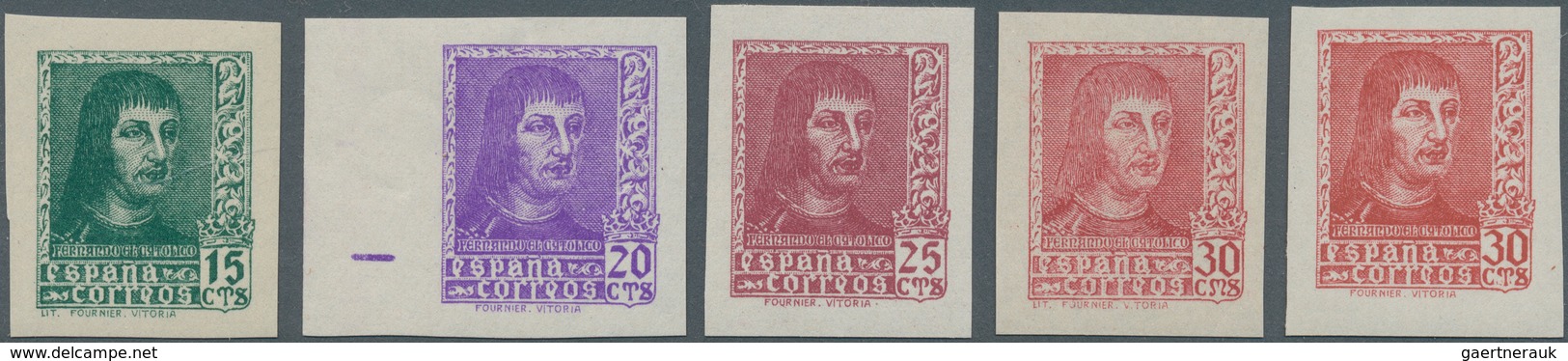 Spanien: 1938, Ferdinand II. In A Lot With About 1.500 IMPERFORATE Stamps With Five Different Values - Cartas & Documentos