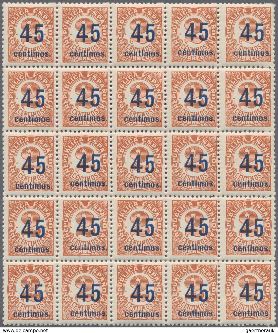Spanien: 1938, Numeral Issue 2c. Red-brown ‚Republica Espanola‘ Surcharged ‚45 Centimos‘ In A Lot Wi - Cartas & Documentos