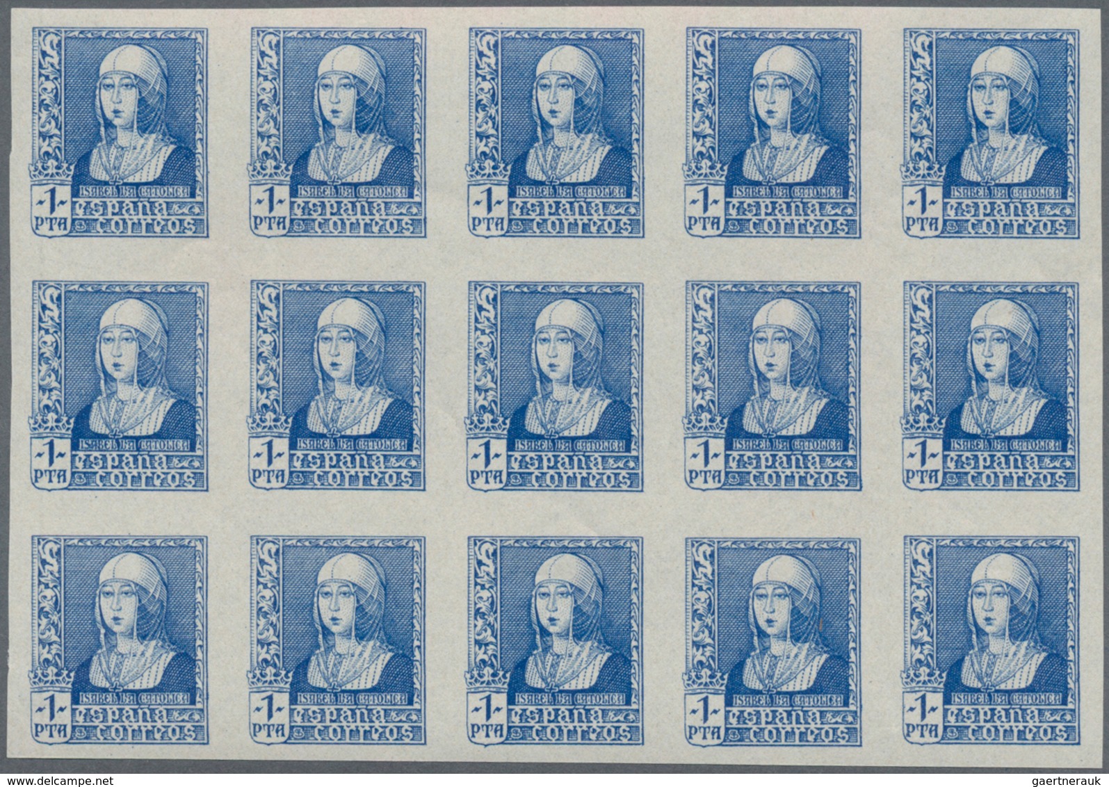 Spanien: 1938, Queen Isabella Definitives Five Different IMPERFORATE Stamps In Different Quantities - Cartas & Documentos