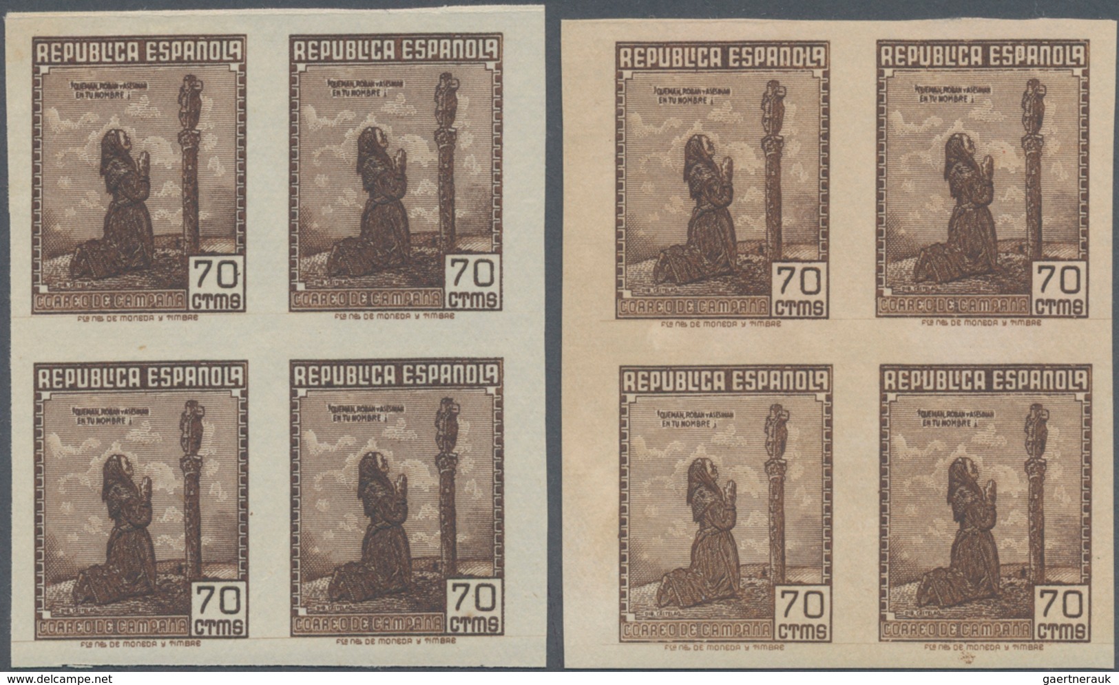 Spanien: 1939, Forces Mail Issue NOT ISSUED 70c. Brown In Two Paper Shades (white Or Toned) Showing - Briefe U. Dokumente