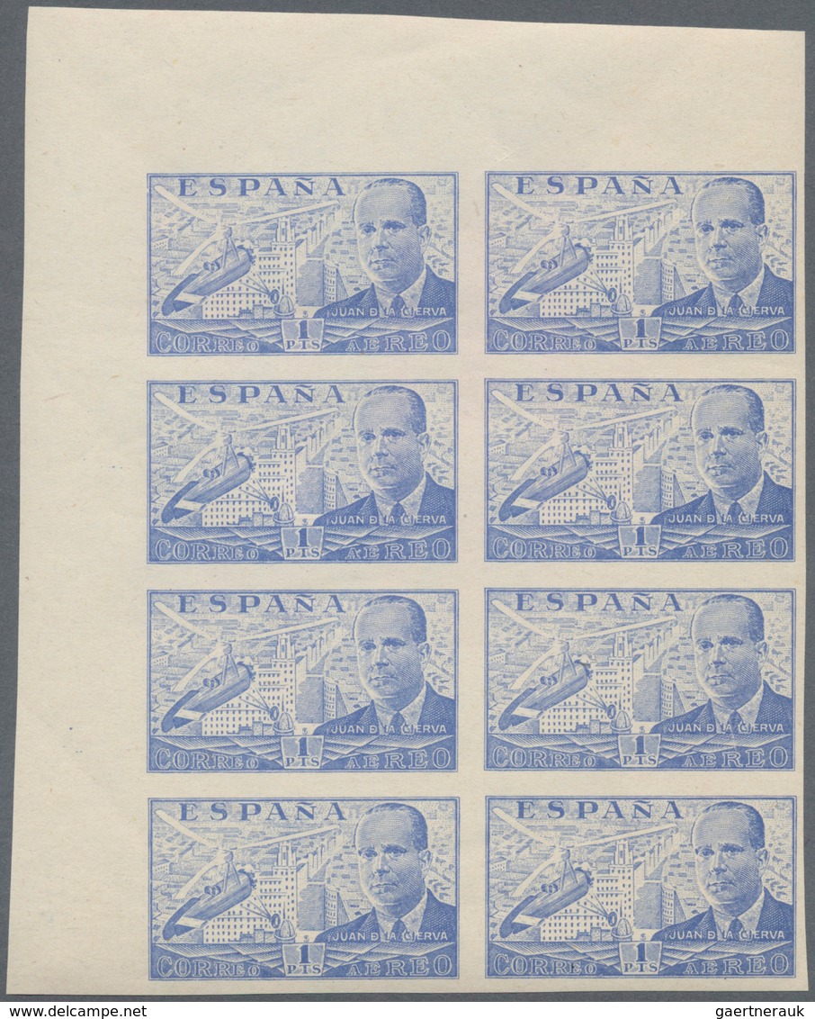 Spanien: 1940, Juan De La Cierva Airmail Issue 1pta. Blue In A Lot With About 310 IMPERFORATE Stamps - Covers & Documents