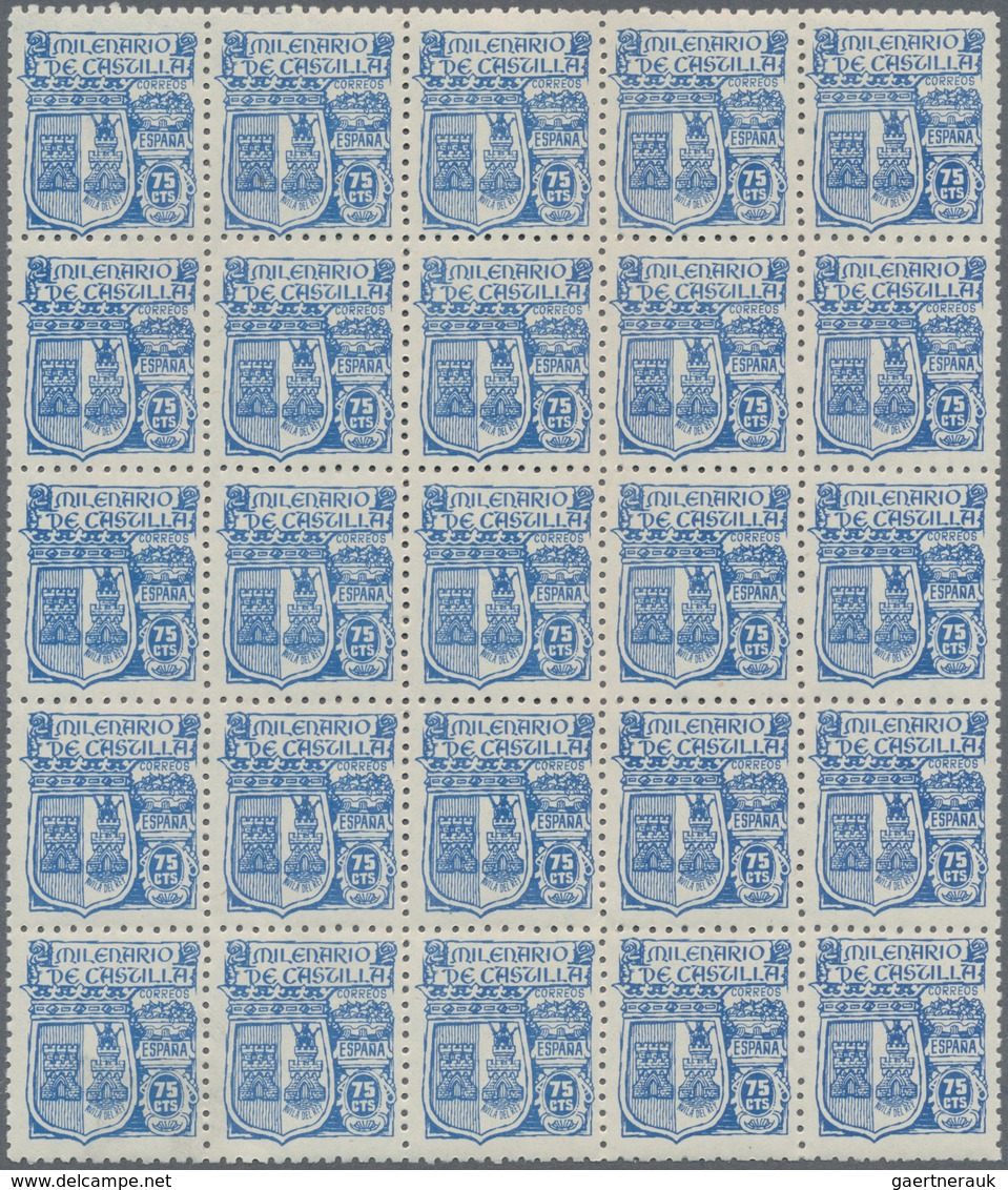 Spanien: 1944, Millenium Of Castile 75c. Blue ‚coat Of Arms Of Avila‘ In A Lot With About 1.200 Stam - Briefe U. Dokumente