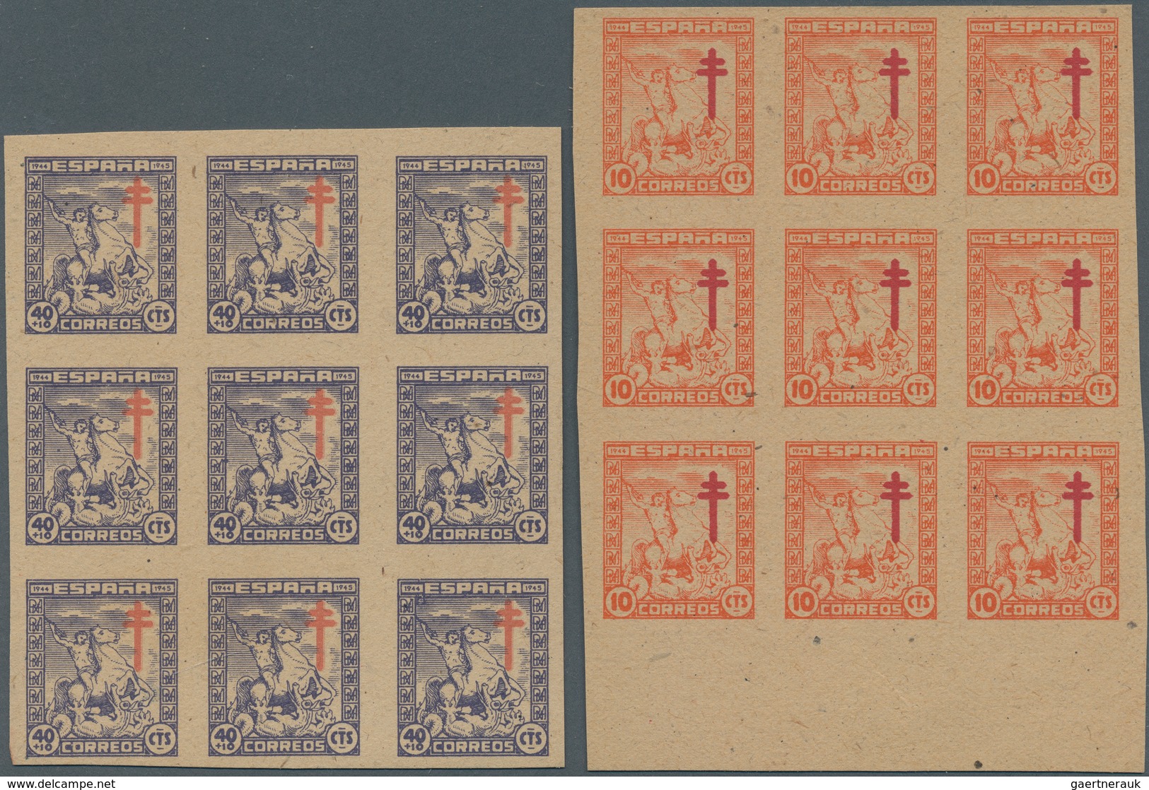 Spanien: 1945, Tuberculosis Stamps ‚St. George Killing Dragon‘ 40+10c. Violet/red And The Compulsory - Briefe U. Dokumente
