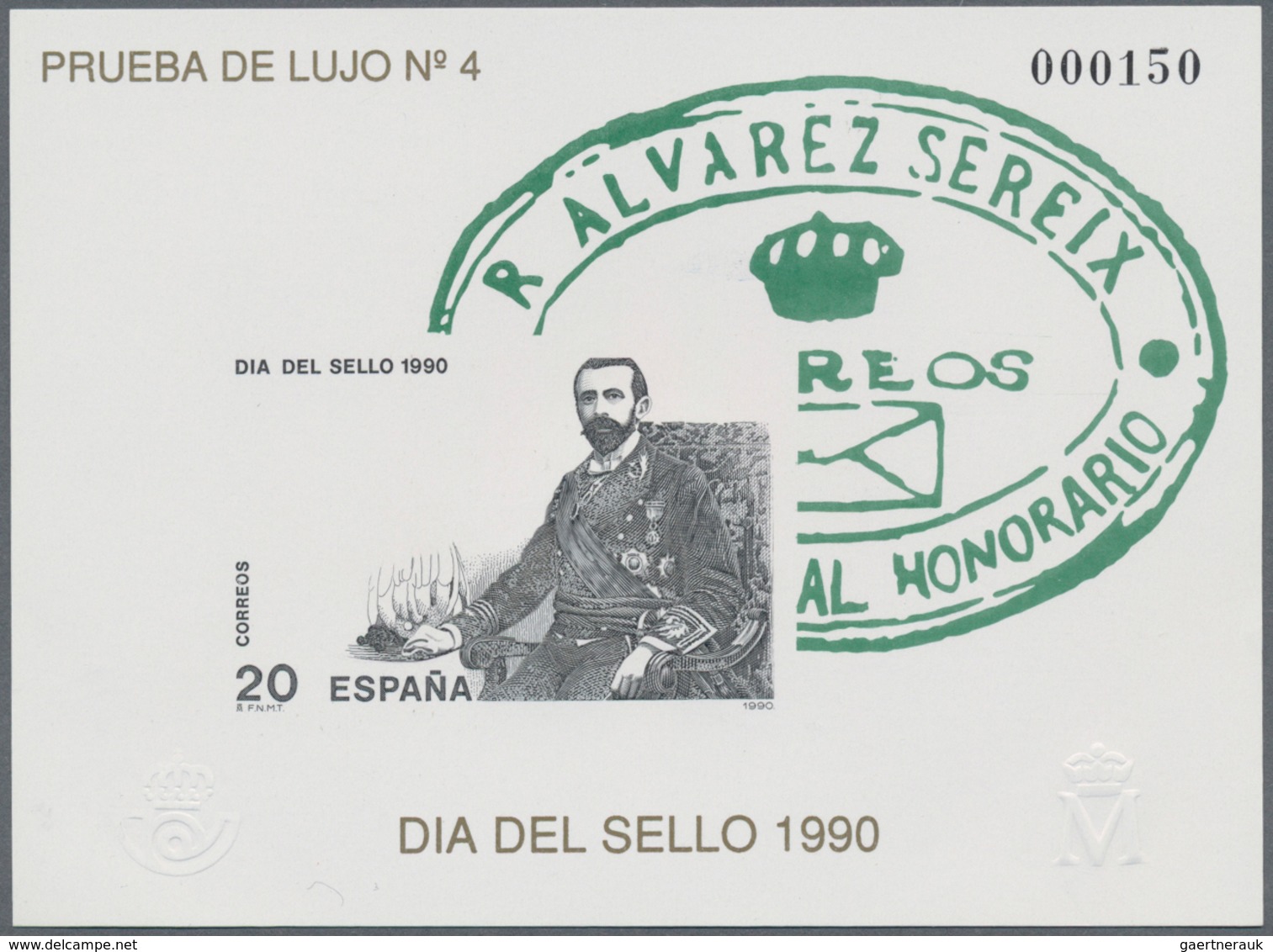 Spanien: 1990, Stamp Day (Rafael Alvarez Sereix) Imperforate Special Miniature Sheet In Black And Gr - Lettres & Documents