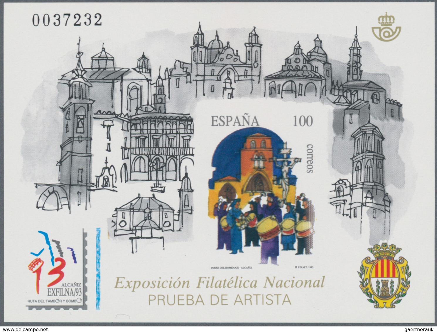 Spanien: 1993, National Stamp Exhibition EXFILNA’93 In Alcaniz Imperforate Special Miniature Sheet O - Covers & Documents