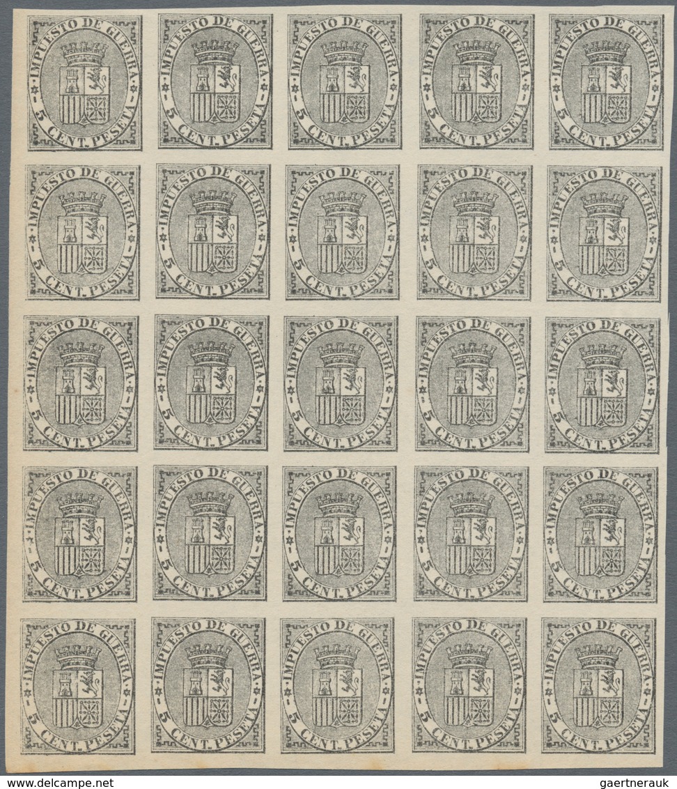 Spanien - Zwangszuschlagsmarken Kriegssteuermarken: 1874, Coat Of Arms 5c. Black In A Lot With 400 I - Fiscales