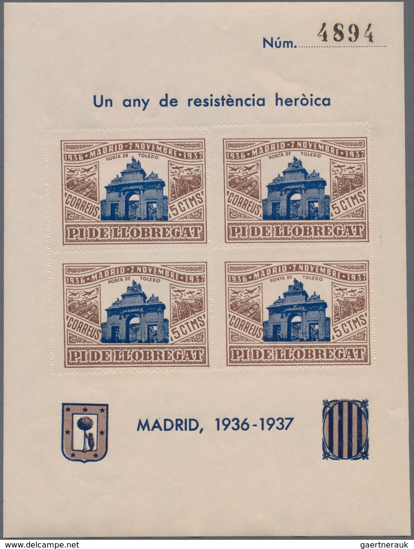 Spanien - Lokalausgaben: 1937, PI DE LLOBREGAT: Accumulation Of Four Different ZIG-ZAG ROULETTED Min - Nationalist Issues