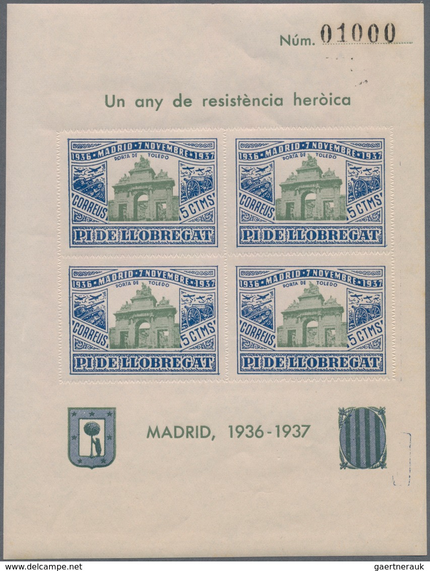 Spanien - Lokalausgaben: 1937, PI DE LLOBREGAT: Accumulation Of Four Different ZIG-ZAG ROULETTED Min - Nationalist Issues