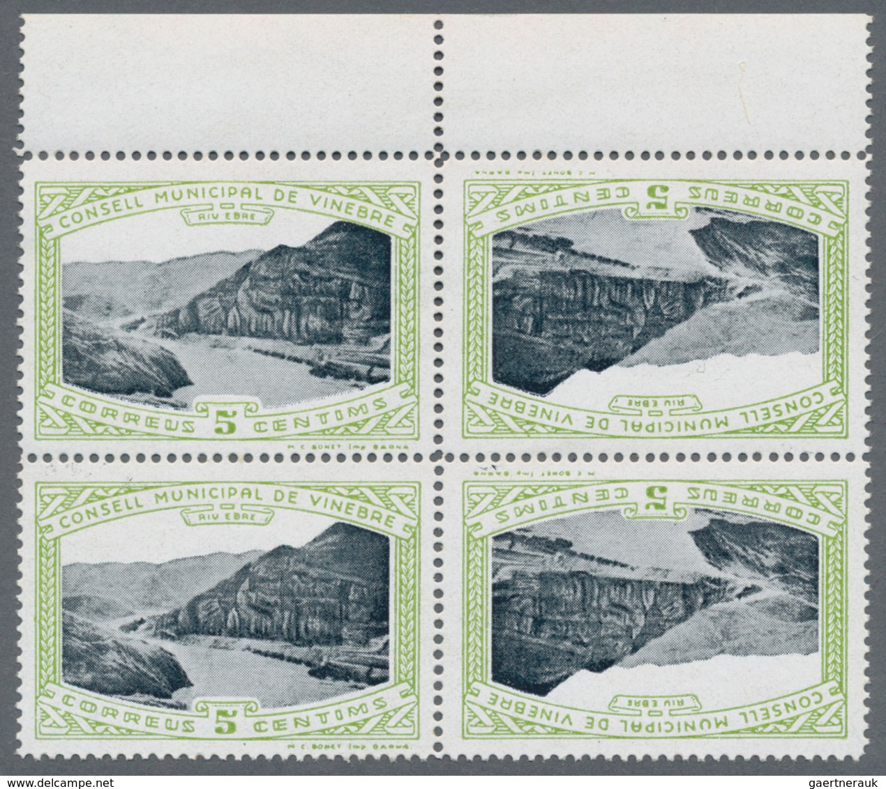 Spanien - Lokalausgaben: 1937, VINEBRE: Accumulation Of Local 5 Cents Stamps 'CONSELL MUNICIPAL DE V - Emisiones Nacionalistas