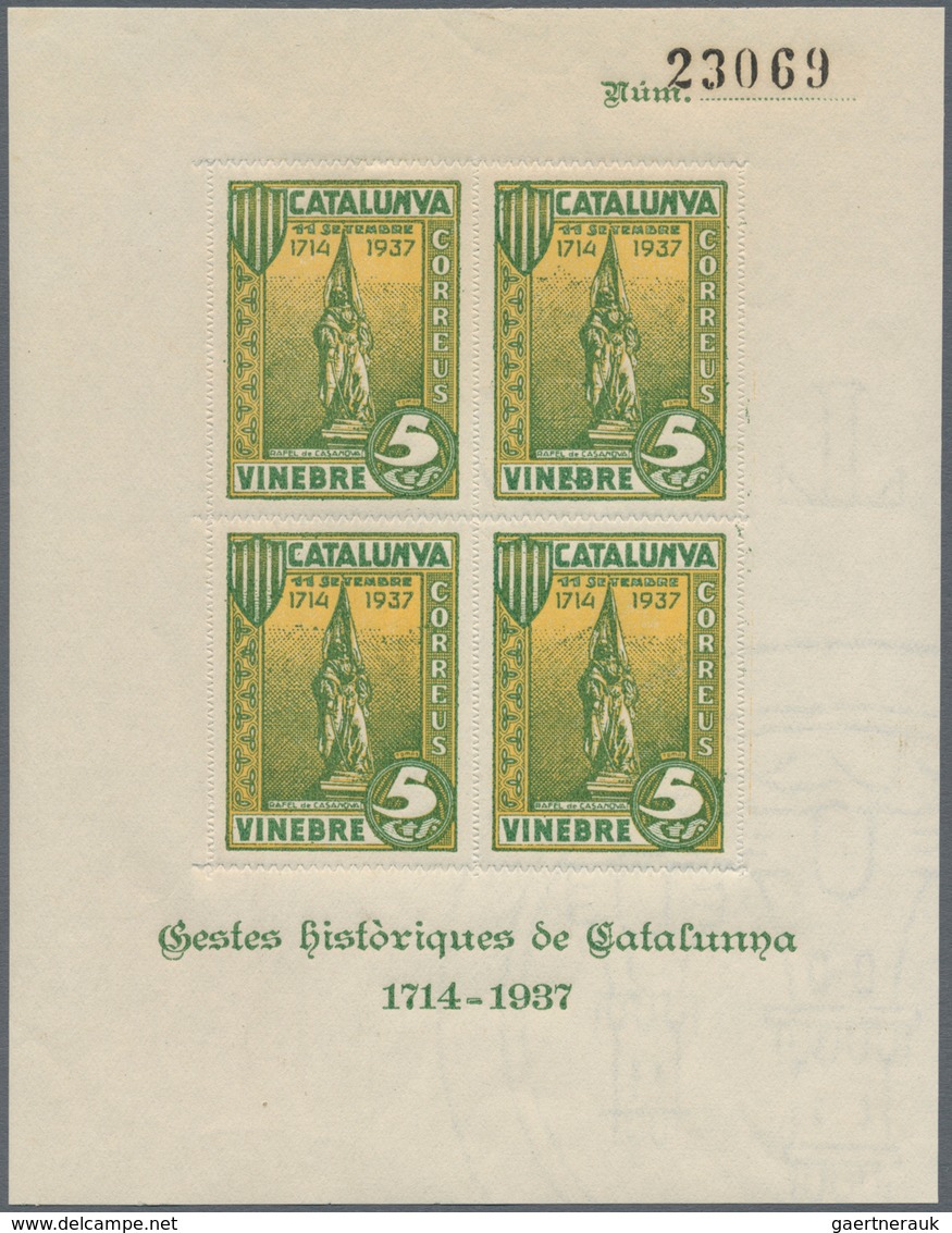 Spanien - Lokalausgaben: 1937, VINEBRE: Accumulation Of Two Different Miniature Sheets 4 X 5cts. In - Nationalistische Uitgaves