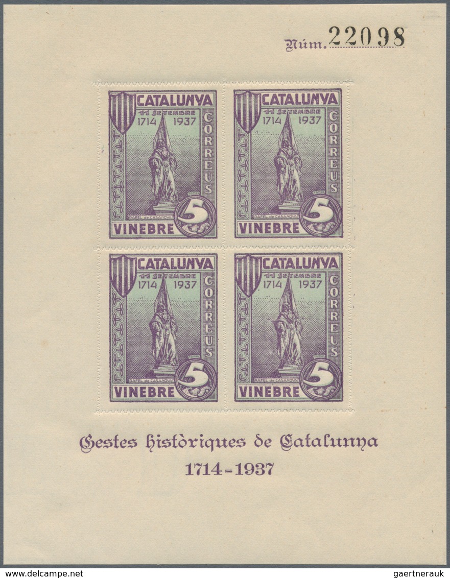 Spanien - Lokalausgaben: 1937, VINEBRE: Accumulation Of Two Different Miniature Sheets 4 X 5cts. In - Nationalistische Ausgaben