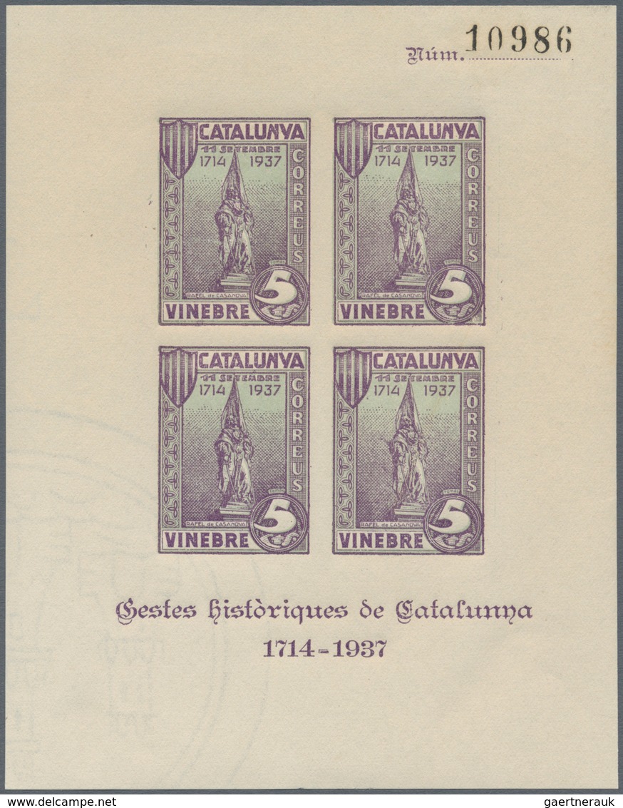 Spanien - Lokalausgaben: 1937, VINEBRE: Accumulation Of Two Different Miniature Sheets 4 X 5cts. In - Nationalistische Ausgaben