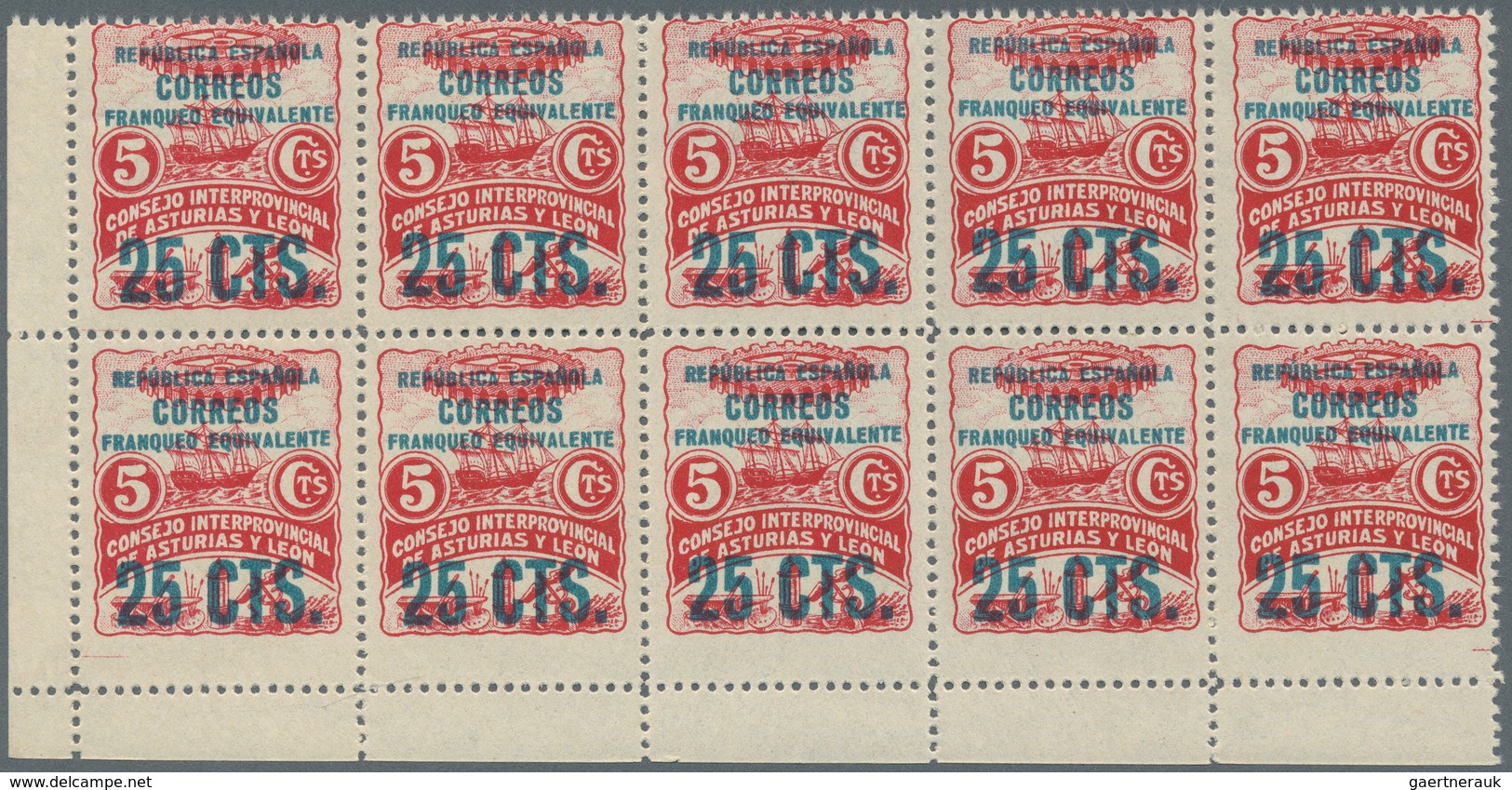 Spanien - Asturien: 1937, Revenues ‚Consejo Interprovincial De Asturias Y Leon‘ 5c. Red With Blue Op - Asturies & Leon