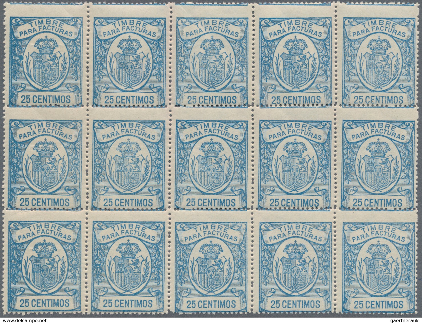 Spanien - Besonderheiten: 1930 (ca.?), Fiscal Stamp Issue 'TIMBRE PARA FACTURAS' 25 Centimos Pale Bl - Other & Unclassified