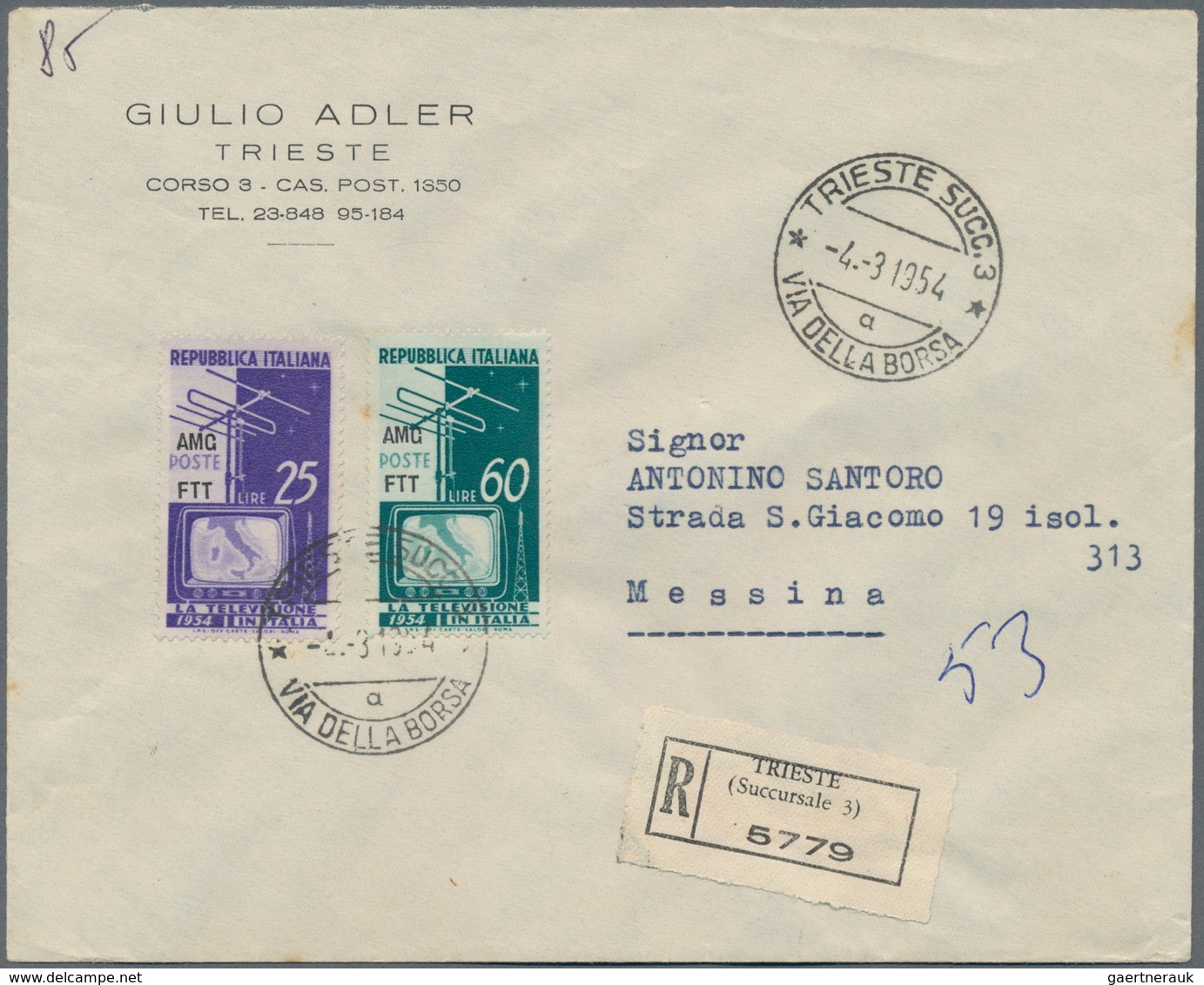 Triest - Zone A: 1952/1954, Lot Of 19 Registered Covers To Messina With Arrival Mark, Bearing Commem - Oblitérés