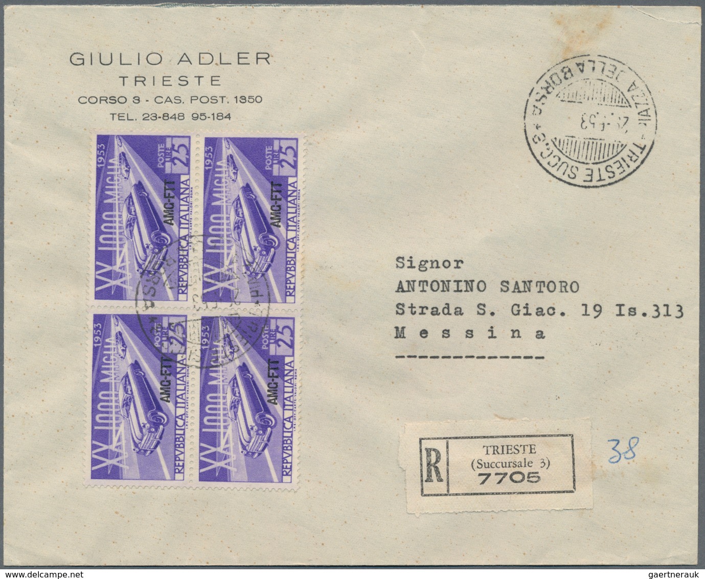 Triest - Zone A: 1952/1954, Lot Of 19 Registered Covers To Messina With Arrival Mark, Bearing Commem - Oblitérés