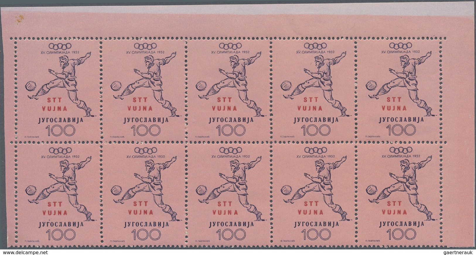 Triest - Zone B: 1952, Yugoslavia Summer Olympics Helsinki 100din. Blue/rose ‚Football‘ With Red Opt - Oblitérés