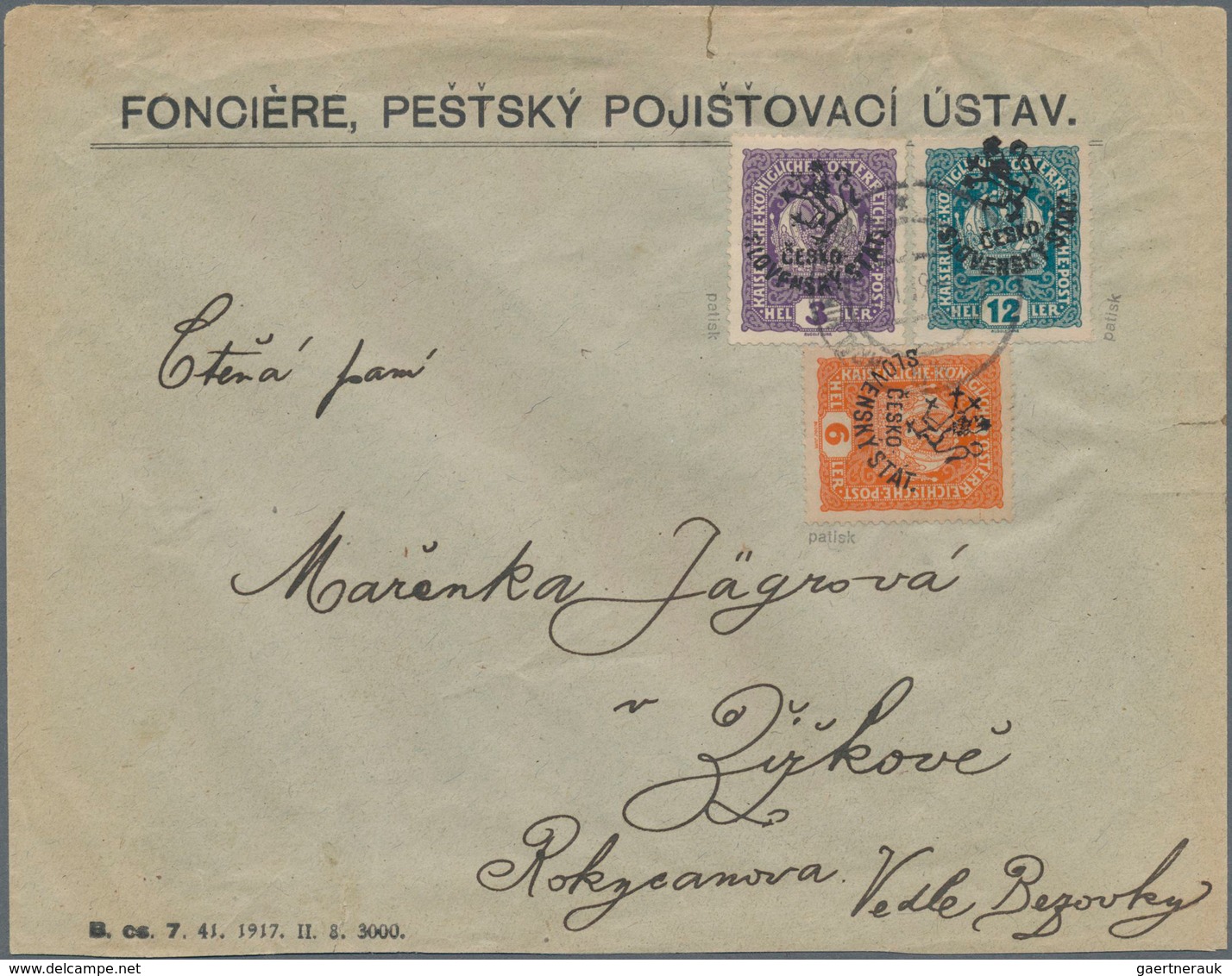 Tschechoslowakei: 1918/1920, Lot Of Specialities: Cover Franked With Revolution Overprints, Hradcany - Briefe U. Dokumente