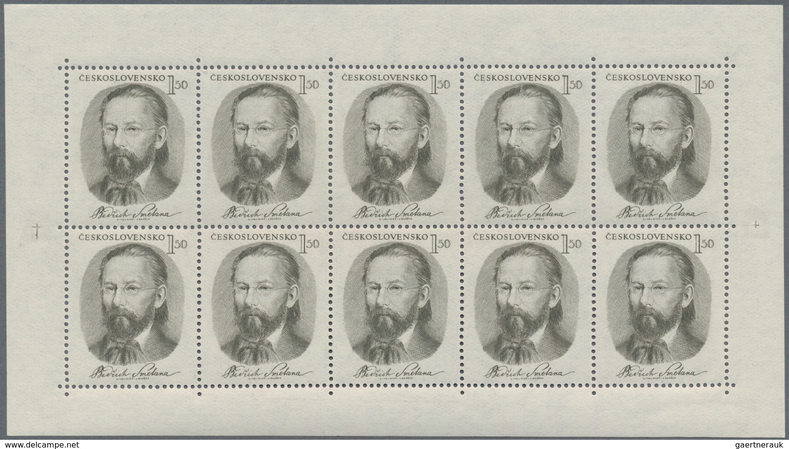 Tschechoslowakei: 1951 'Smetana' 1.50k. And 'Dvorák' 2.00k. Both In Sheet Of Ten, Mint Never Hinged, - Storia Postale