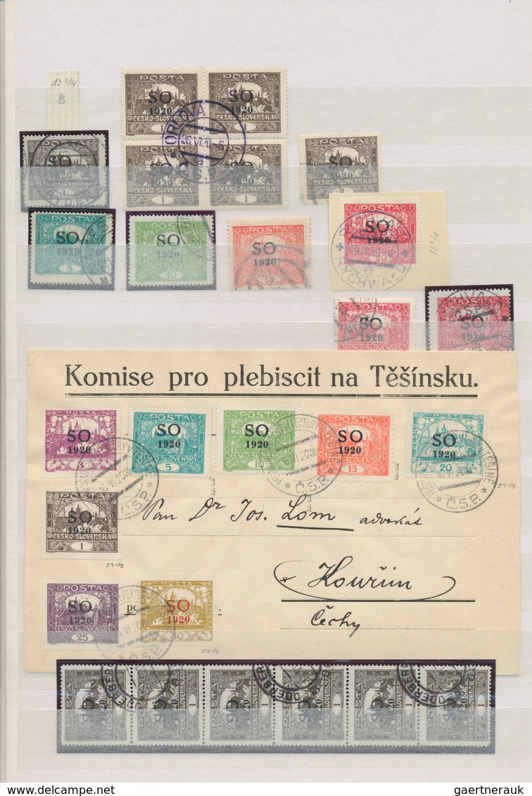 Tschechoslowakei - Ostschlesien: 1920, SO Surcharges, Used And Mint Collection Of Apprx. 240 Stamps - Sonstige & Ohne Zuordnung