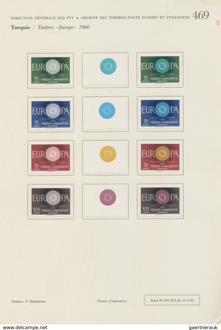 Türkei: 1960. Europe 1960. Series Of 10 Different Proofs + Final Set Imperforated, On Official Sheet - Usados