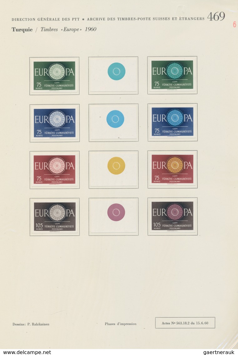 Türkei: 1960. Europe 1960. Series Of 10 Different Proofs + Final Set Imperforated, On Official Sheet - Gebraucht