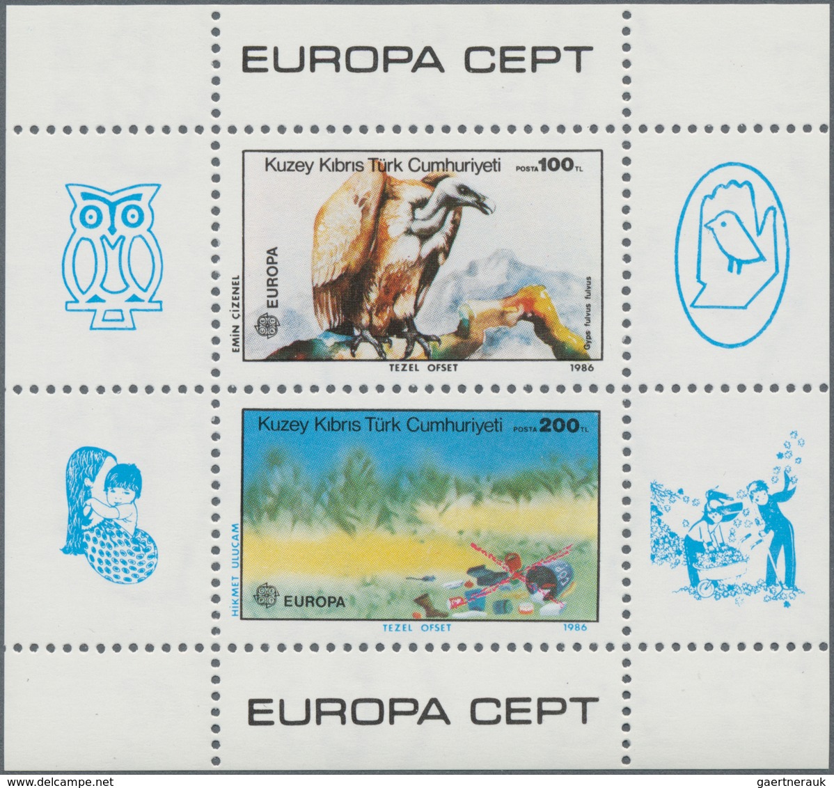 Türkisch Zypern: 1986, Europa (Eurasian Griffon/ Gänsegeier), More Than 1500 Copies Of This Block, M - Ungebraucht