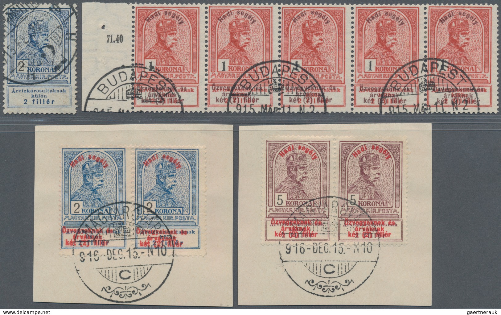 Ungarn: 1913-15 Group Of 26 Used Stamps (1k.-5k.) Of The Various 'Flood Relief' And 'War Fund' Issue - Lettres & Documents