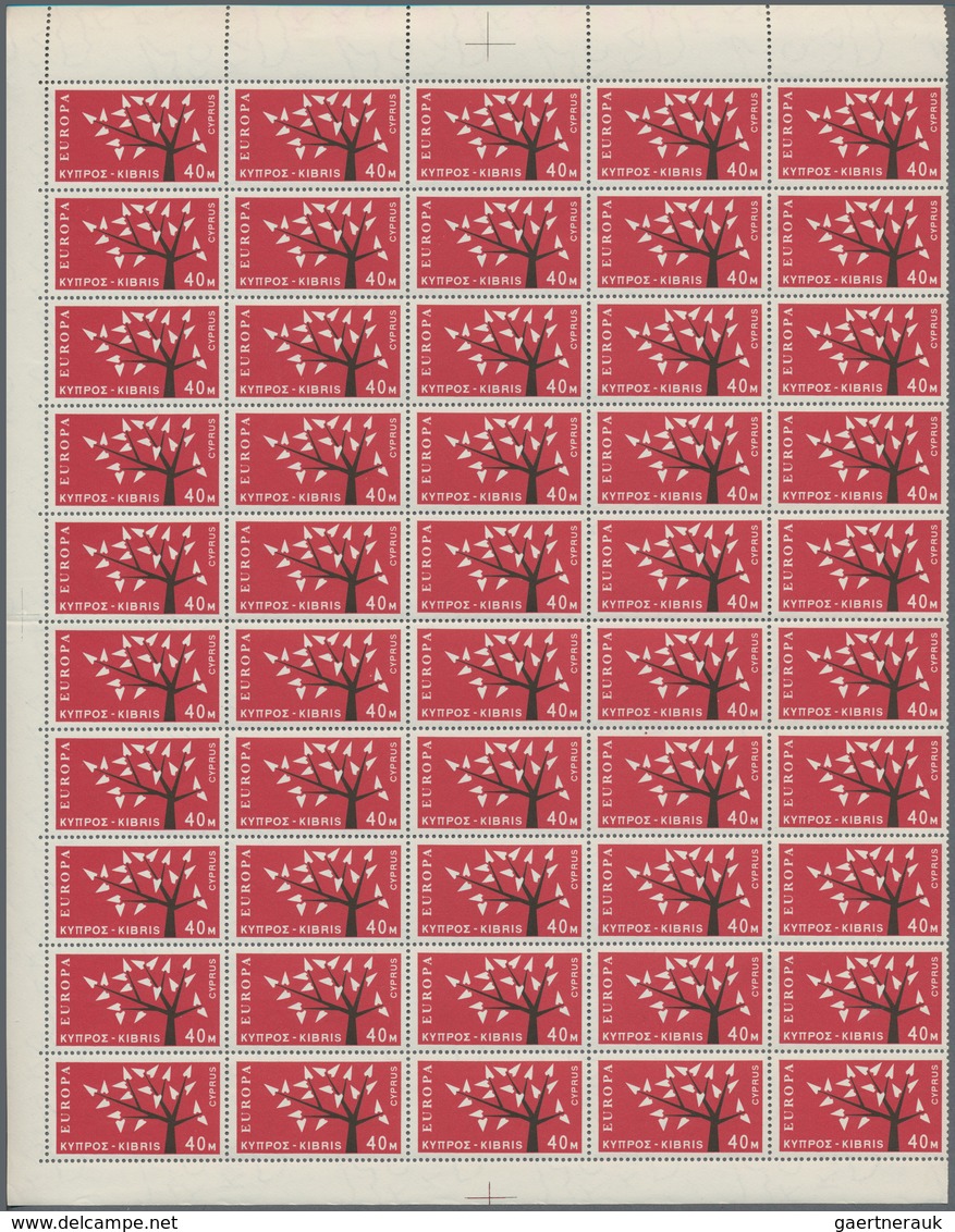 Zypern: 1962, Europa, 100 Sets Of This Issue In Parts Of Sheets Mint Never Hinged. (Michel No. 215/2 - Otros & Sin Clasificación