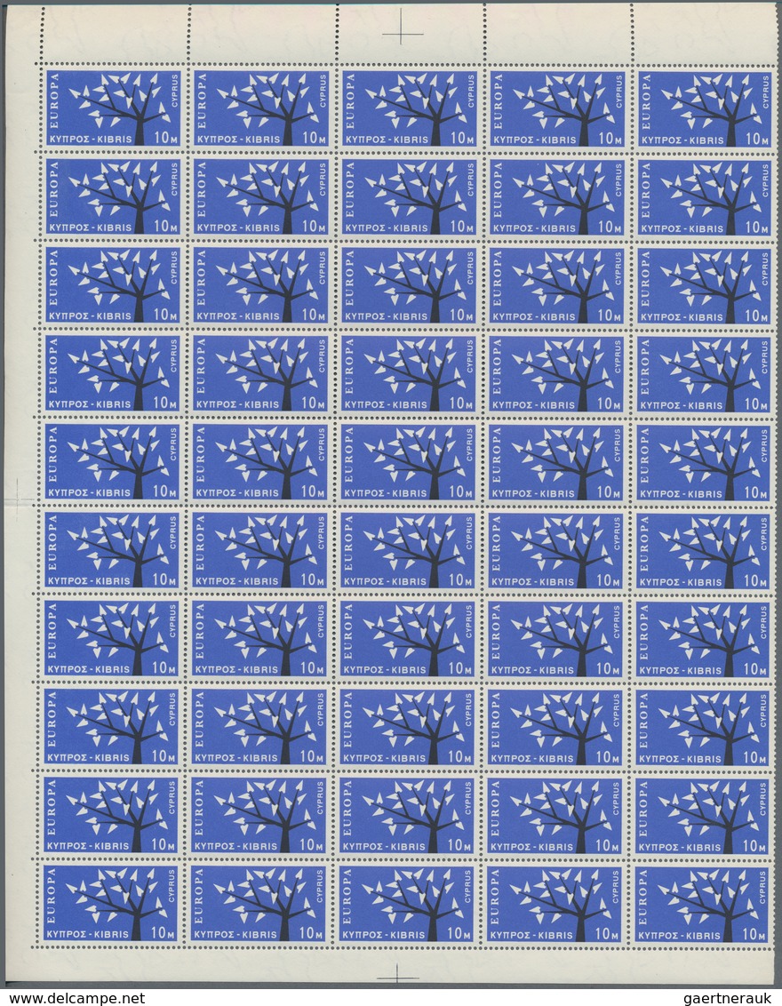 Zypern: 1962, Europa, 100 Sets Of This Issue In Parts Of Sheets Mint Never Hinged. (Michel No. 215/2 - Autres & Non Classés