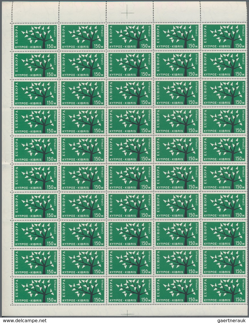 Zypern: 1962, Europa, 100 sets of this issue in parts of sheets mint never hinged. (Michel no. 215/2