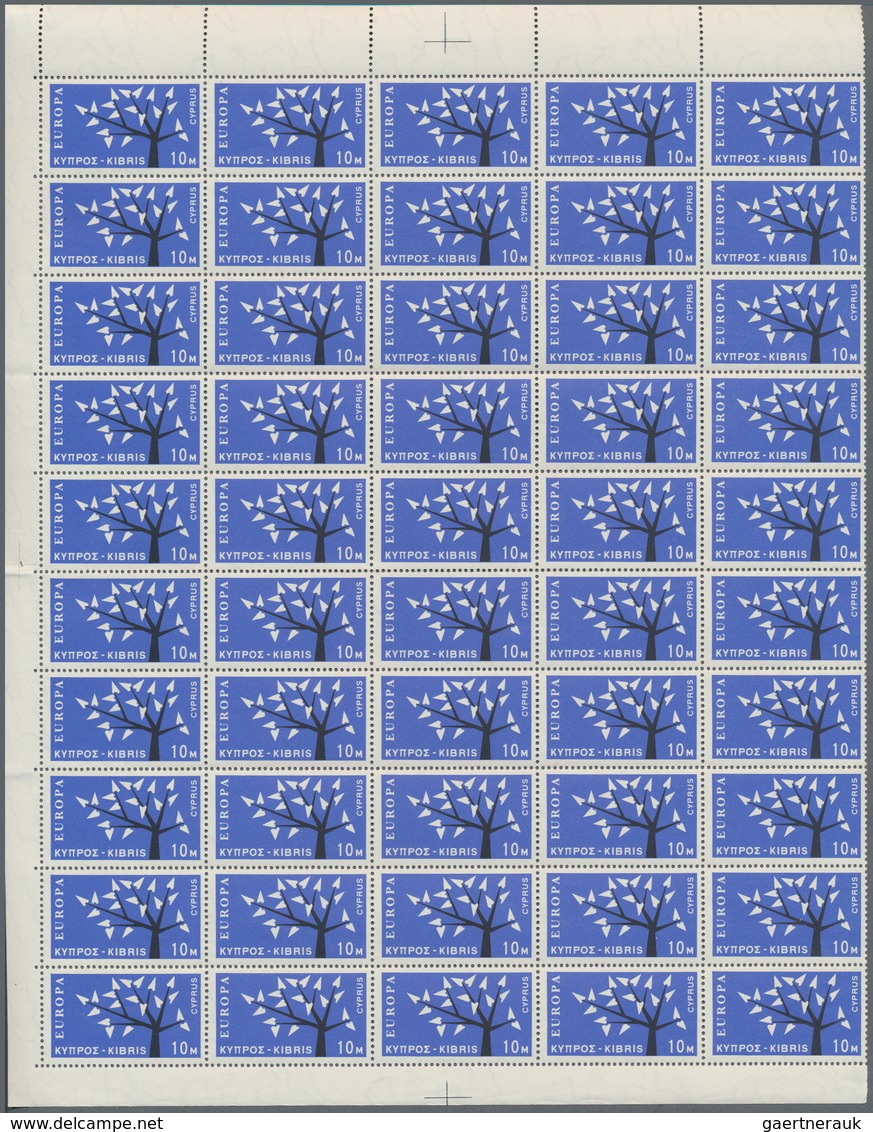 Zypern: 1962, Europa, 100 sets of this issue in parts of sheets mint never hinged. (Michel no. 215/2