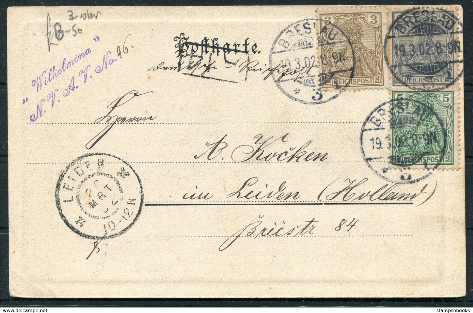 1902 Germany Breslau Friebeberg Postcard - Leiden Holland - Storia Postale