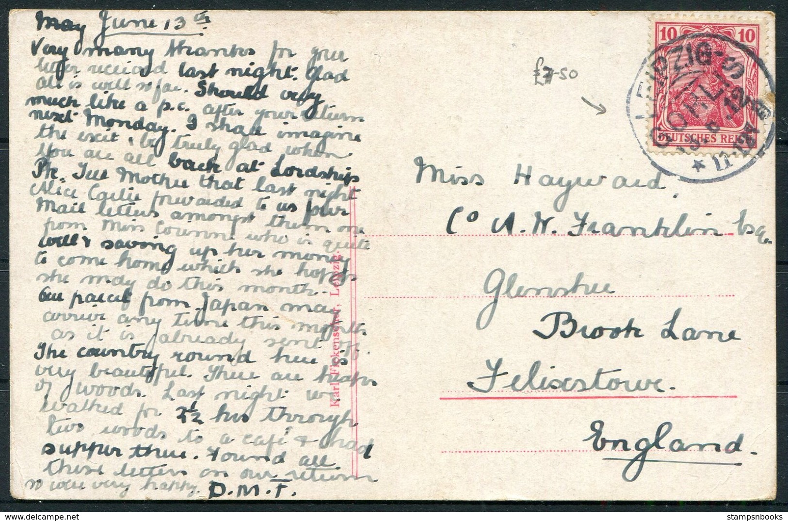 1912 Germany Leipzig Neues Rathaus Postcard - Felixstowe England. Gorlis - Covers & Documents