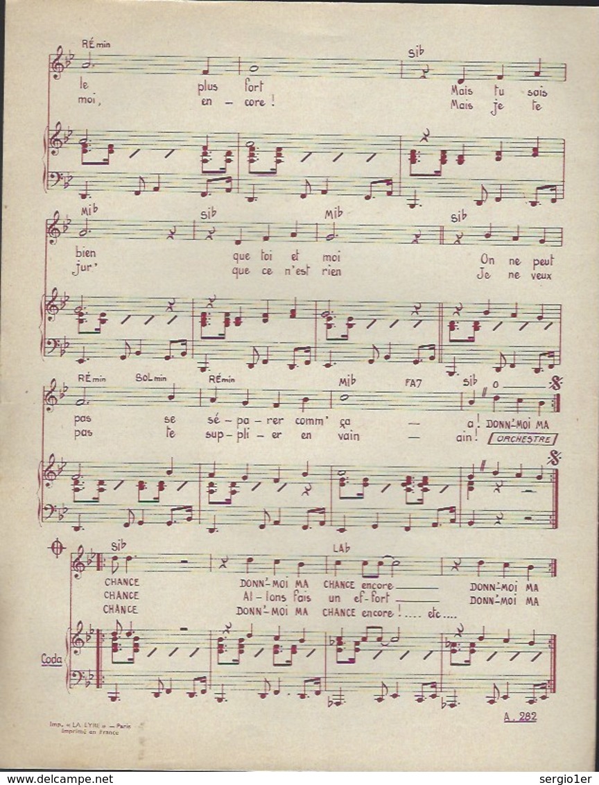 Partition Ancienne   Chanson Selection Donne Moi Ma Chance Richard Anthony Columbia  éditions Alpha  1961 - Partitions Musicales Anciennes