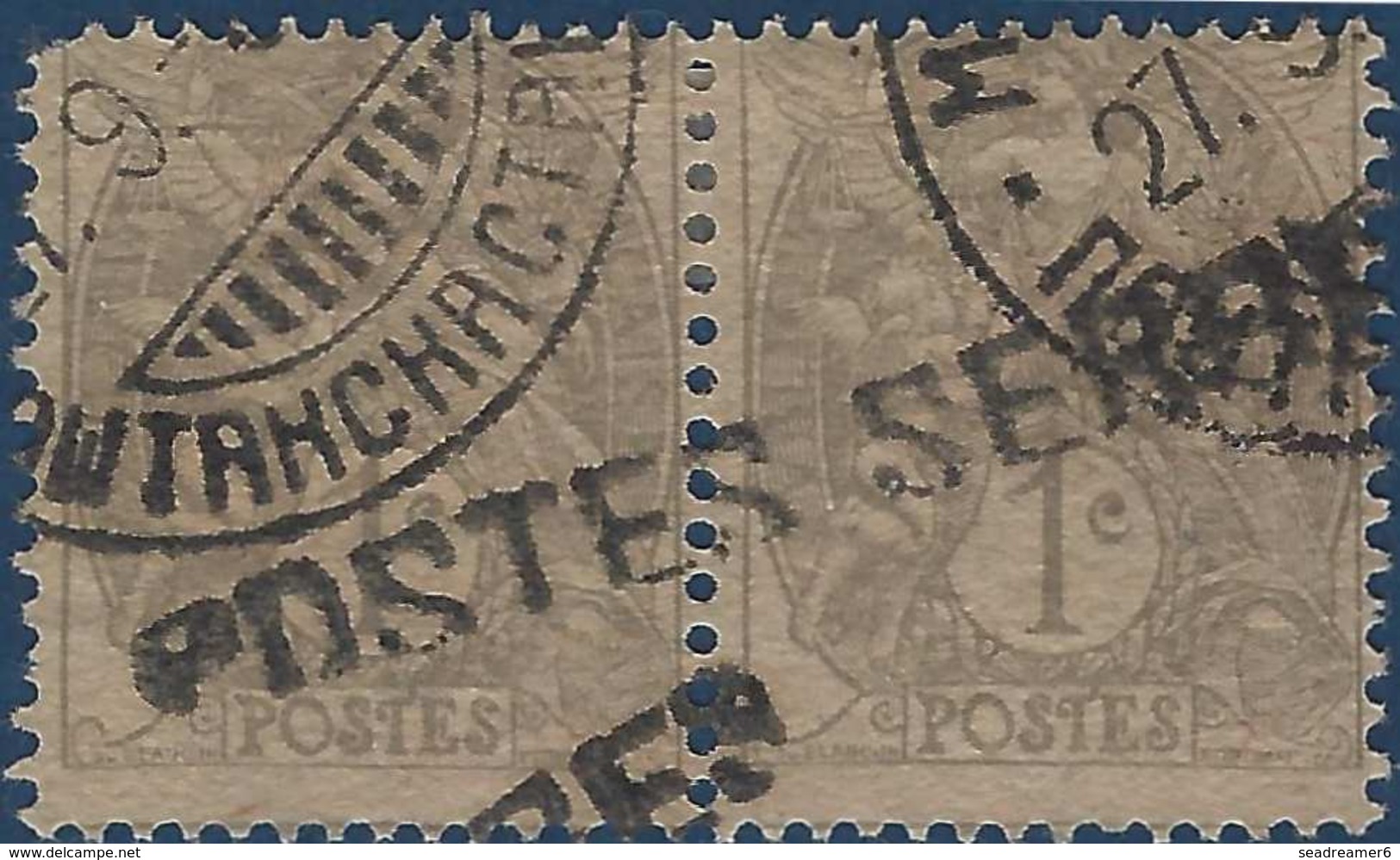 France Postes Serbes à Corfou N°1 Paire 1c Blanc Obliteration Serbe Signé Champion RRR - War Stamps