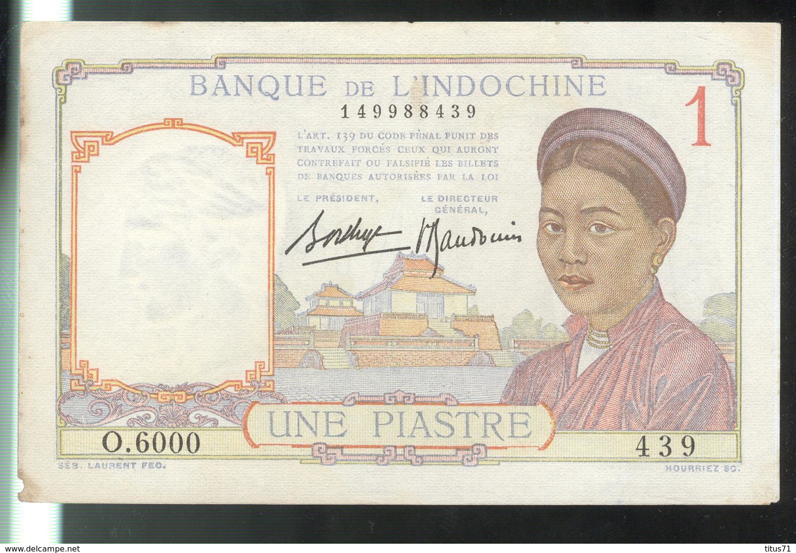 Billet 1 Piastre Banque De L'Indochine - Très Bon état - Autres & Non Classés