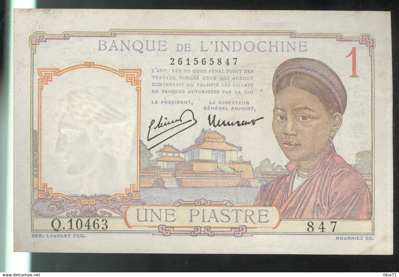 Billet 1 Piastre Banque De L'Indochine - Très Bon état - Autres & Non Classés