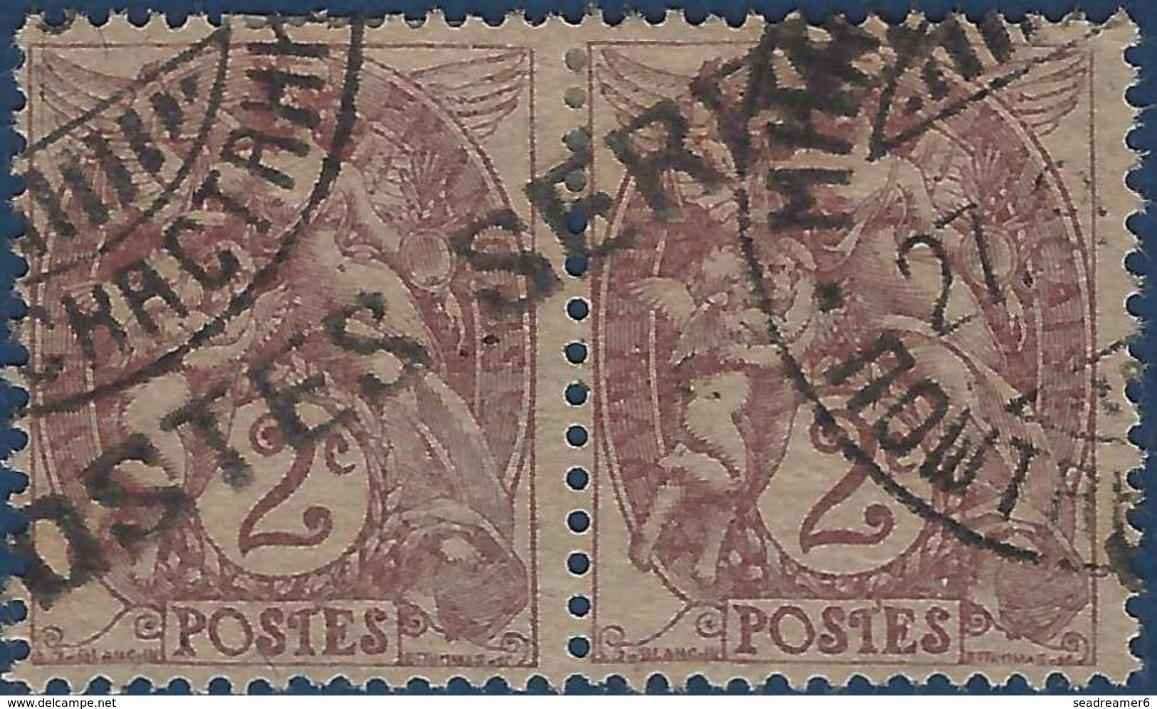 France Postes Serbes à Corfou N° 2 Paire 2c Blanc Obliteration Serbe RRR - Guerre (timbres De)