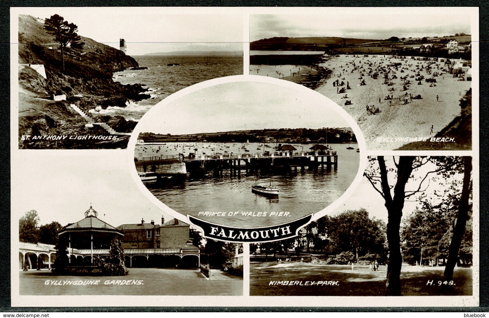 Ref 1298 - Real Photo Multiview Postcard - Pier Bandstand & Lighthouse Falmouth - Cornwall - Falmouth